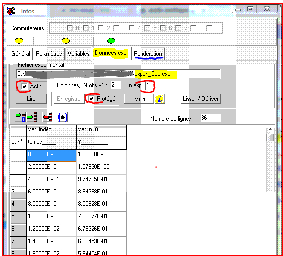 onglet Données exp.