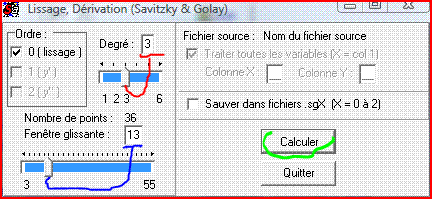 fenêtre de lissage/dérivation